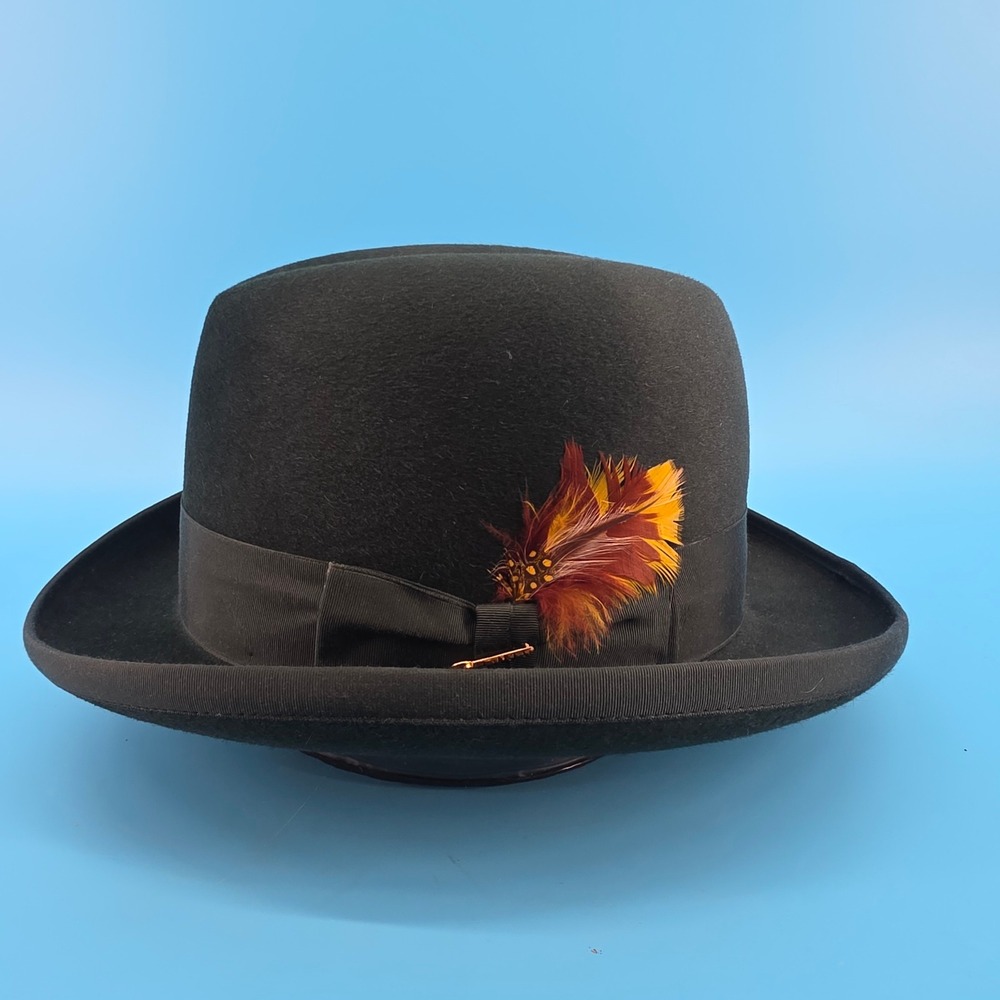 Biltmore Imperial Eleganza Hunter Green Felt Homburg Hat Feather Detail 7 1/2 - Picture 2 of 12